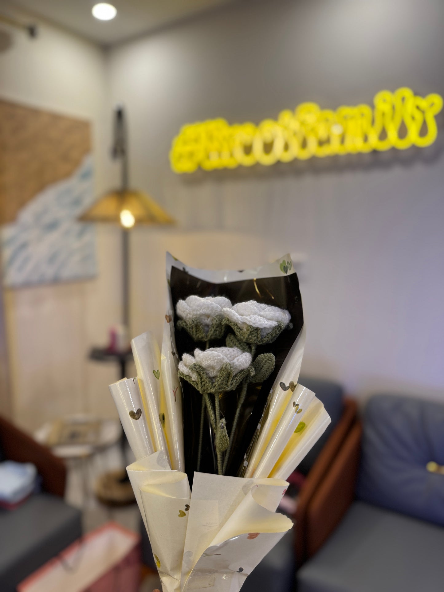 Cute White Rose Crochet Bouquet