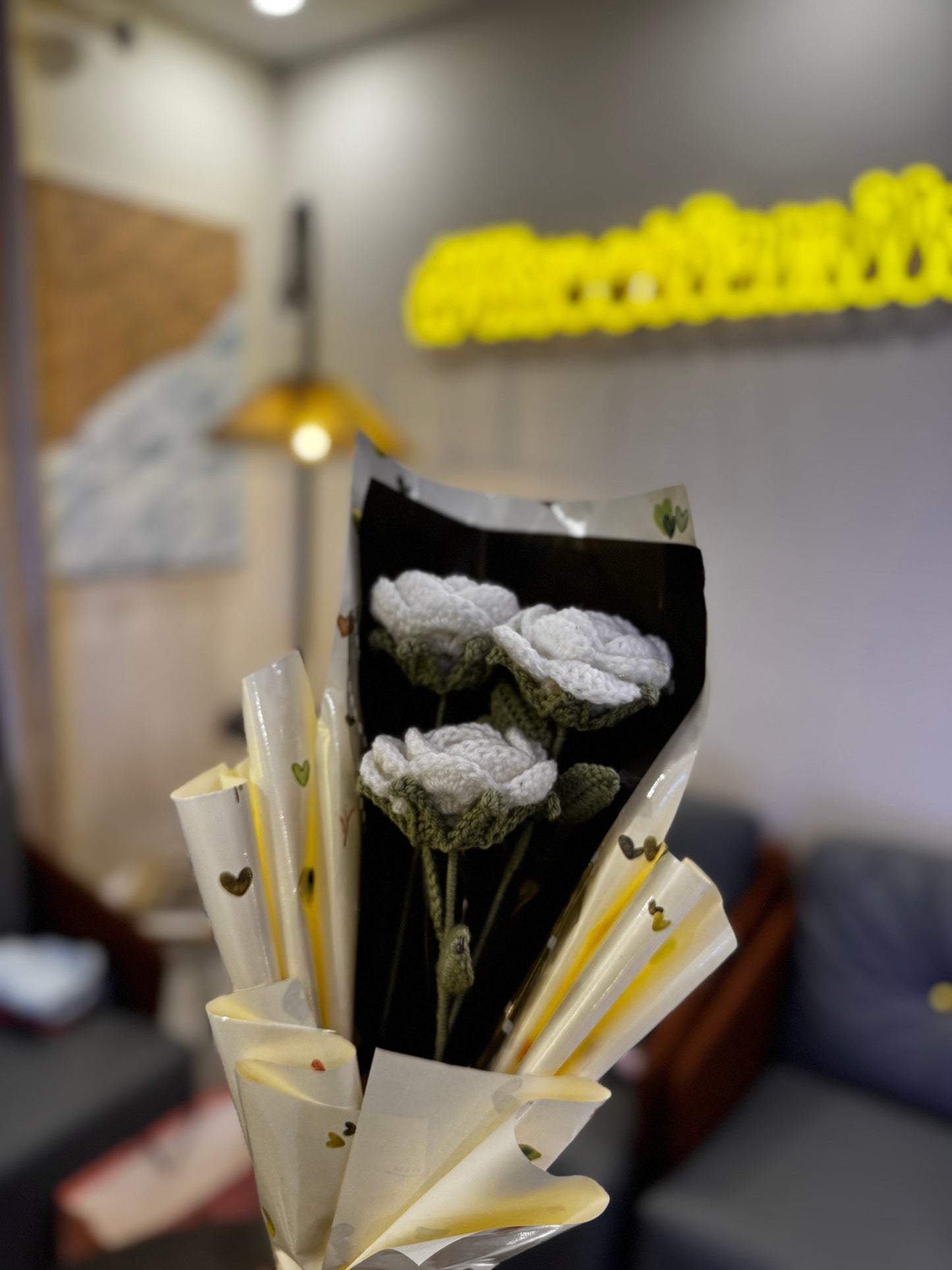 Cute White Rose Crochet Bouquet