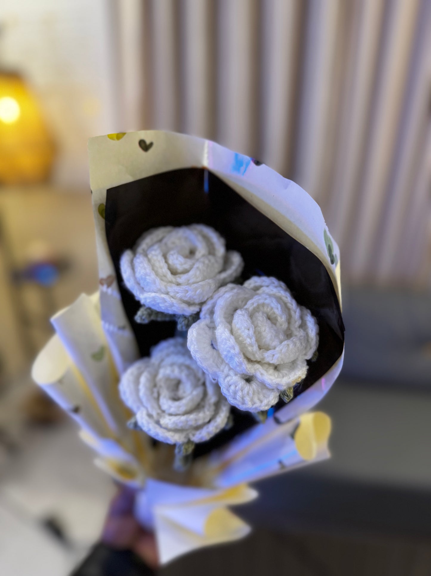 Cute White Rose Crochet Bouquet