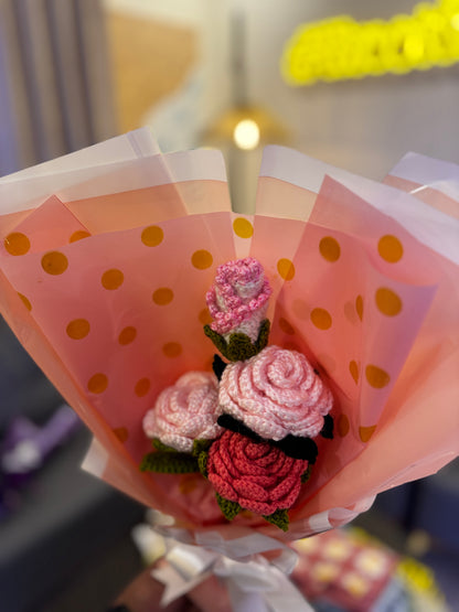 Forever Roses – Crochet Pink Rose Bouquet
