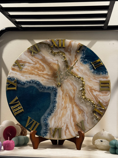 Blue & Beige - Resin Art Clock