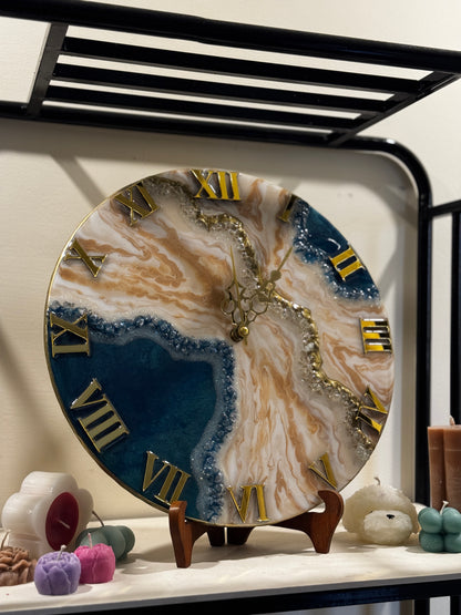 Blue & Beige - Resin Art Clock