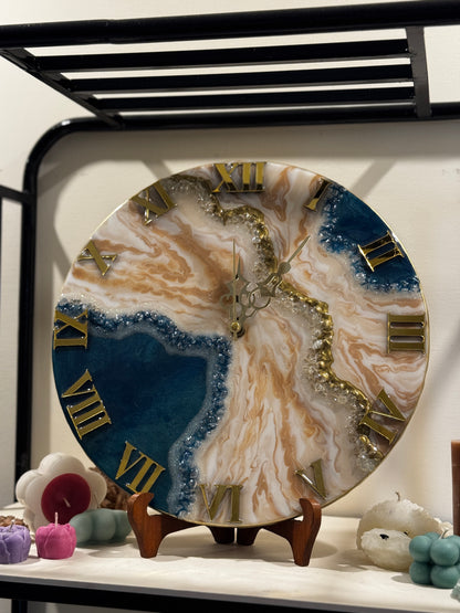 Blue & Beige - Resin Art Clock