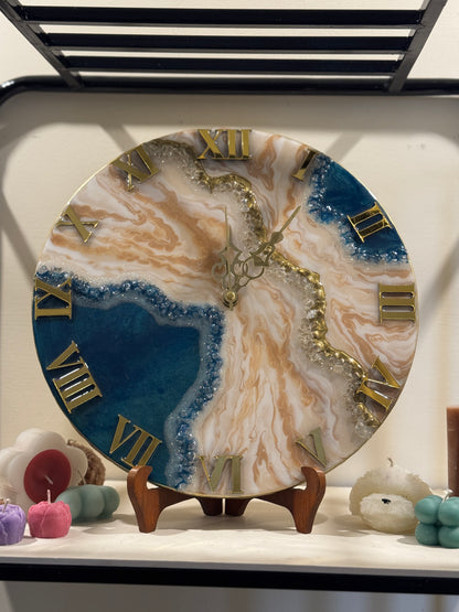 Blue & Beige - Resin Art Clock