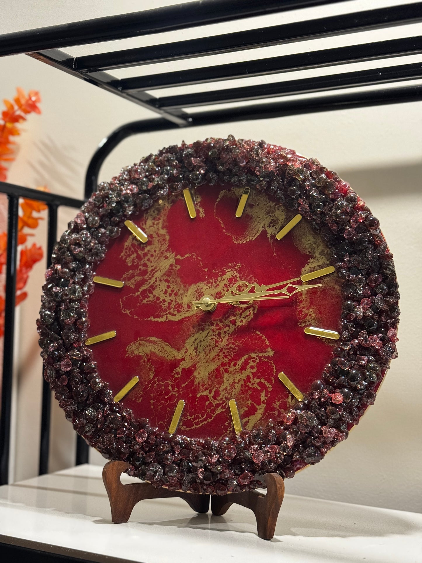Red & Gold - Resin Art Clock