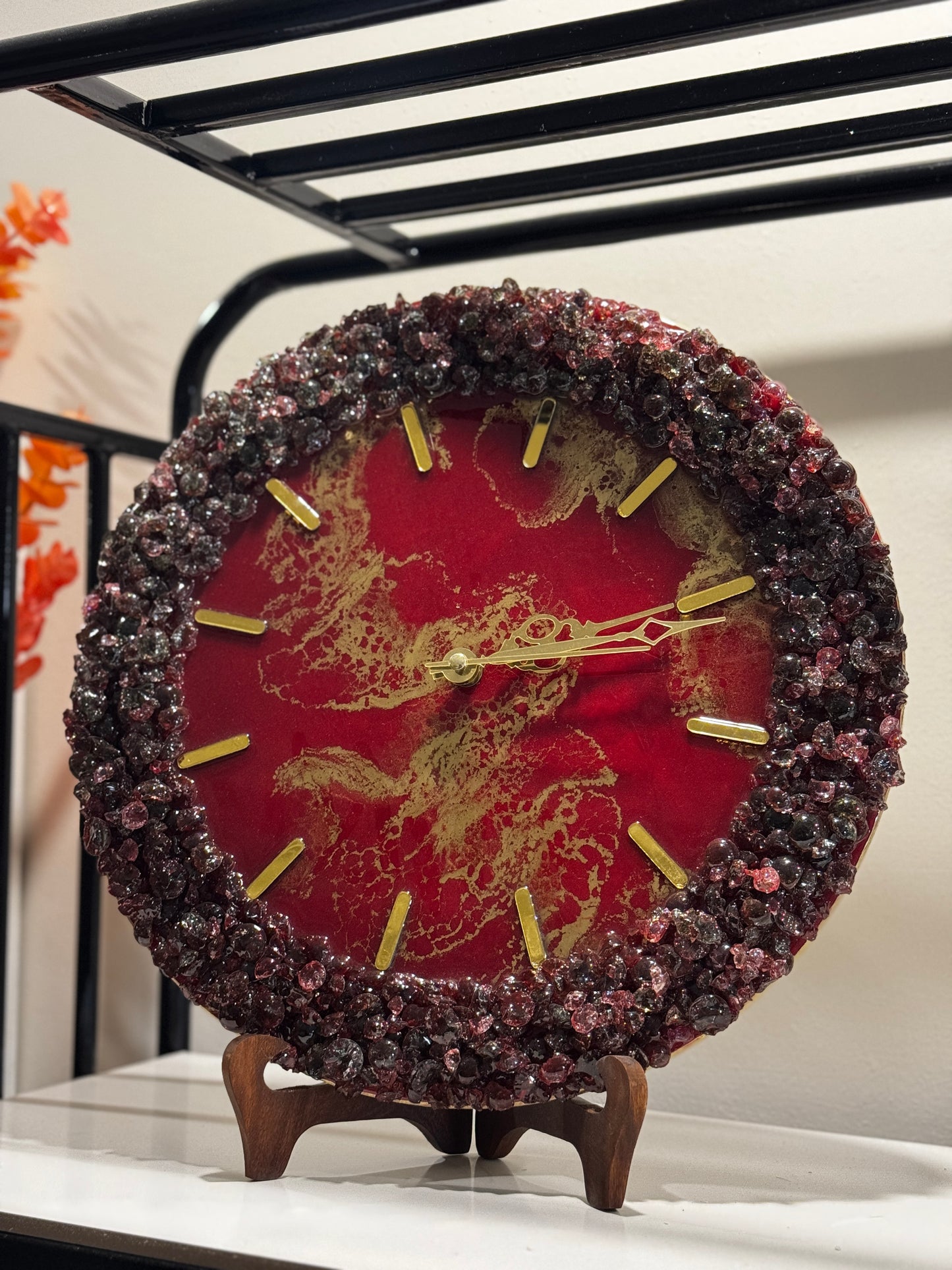 Red & Gold - Resin Art Clock