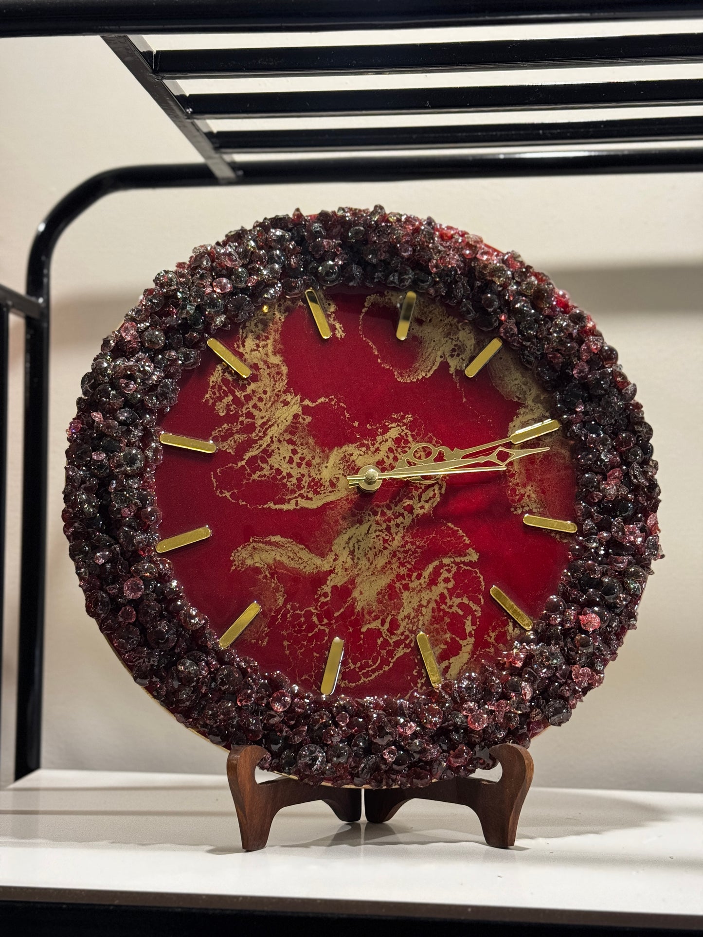 Red & Gold - Resin Art Clock