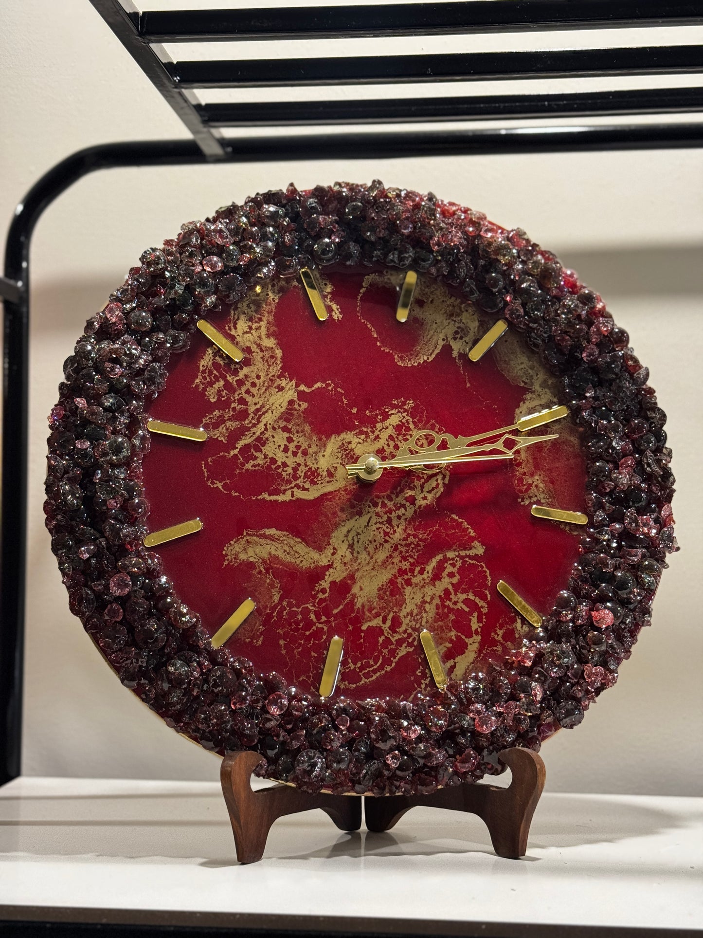 Red & Gold - Resin Art Clock