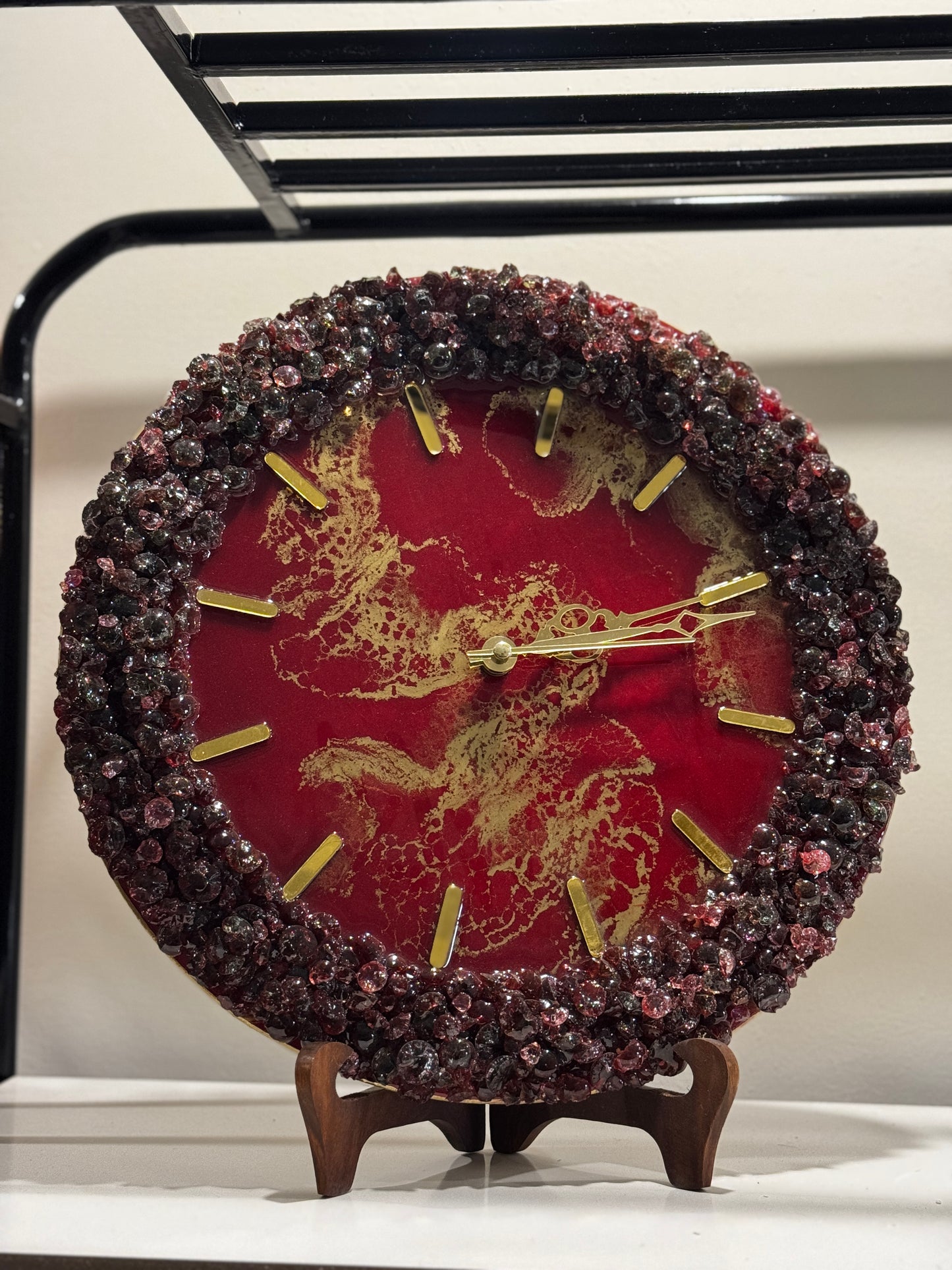 Red & Gold - Resin Art Clock