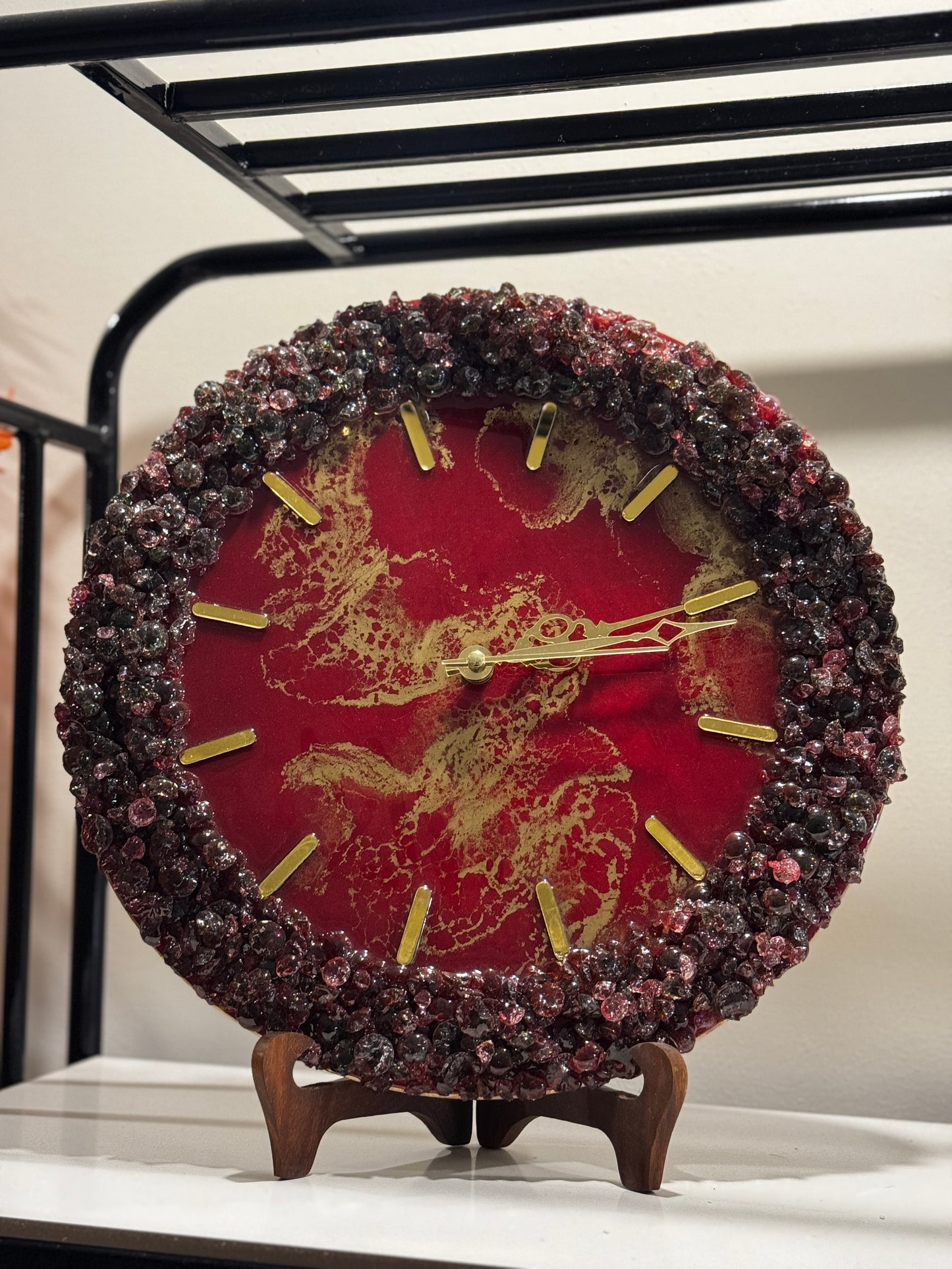 Red & Gold - Resin Art Clock