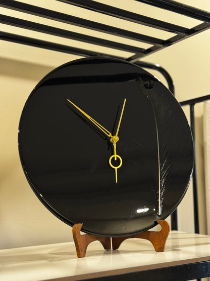 Black Feather - Resin Art Clock