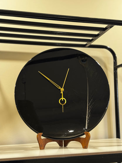 Black Feather - Resin Art Clock