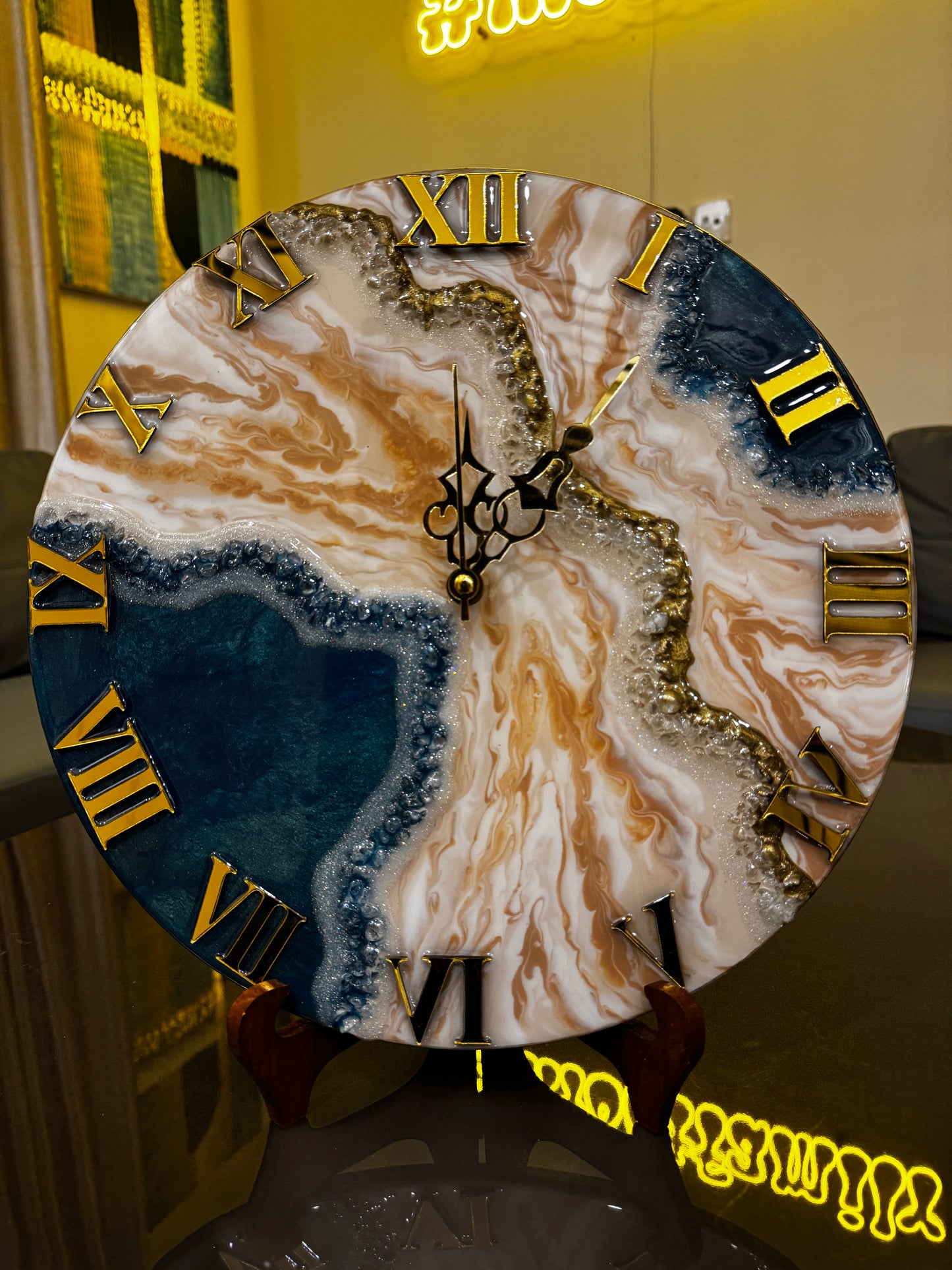 Blue & Beige - Resin Art Clock