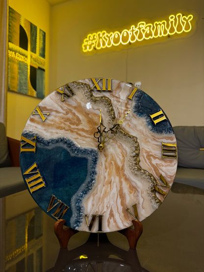 Blue & Beige - Resin Art Clock