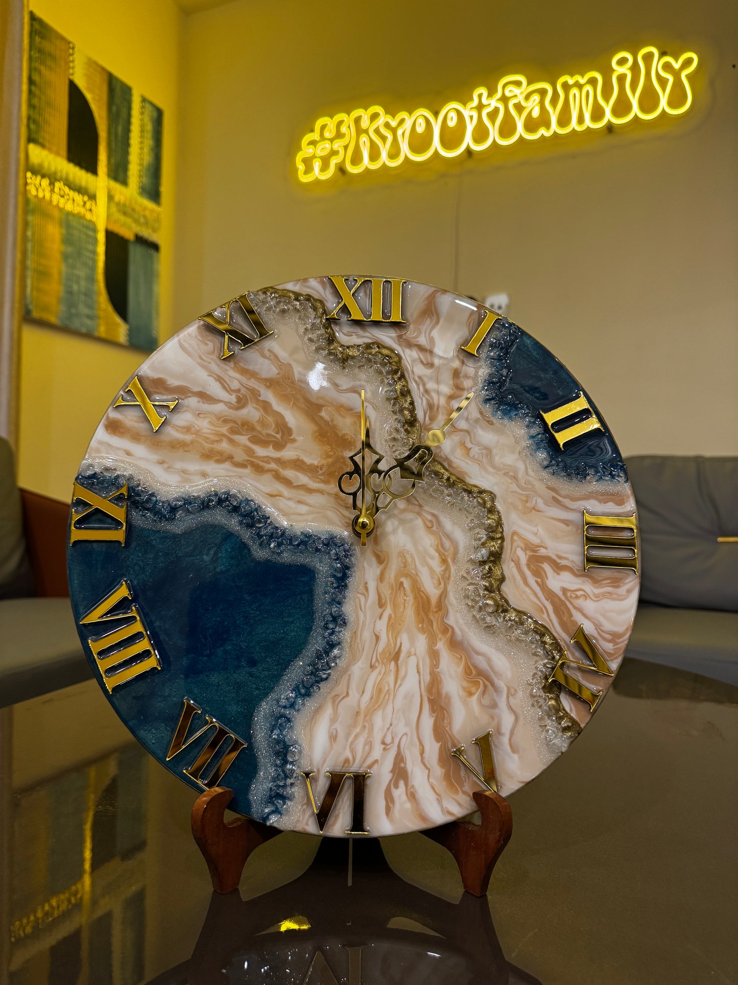 Blue & Beige - Resin Art Clock