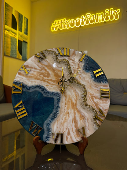 Blue & Beige - Resin Art Clock